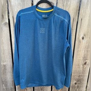Men's 5.11 Tactical Shirt Blue Solid LS L Rash Guard Active Breath Gym Surf Pool